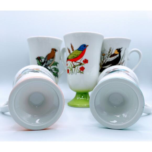 Vibrant Vintage FRED ROBERTS Pedestal Footed Song Bird Mugs MCM - Picture 6 of 6